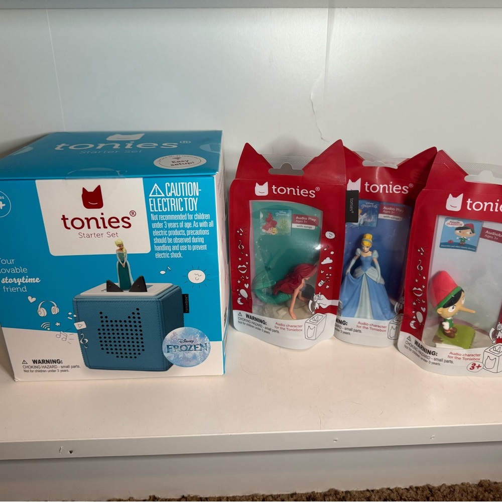 Blue Tonie box with 4 Tonies